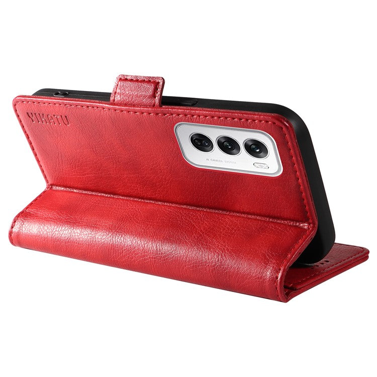 YIKATU YK-007 For Oppo Reno12 5G (Global) Phone Case Anti-Drop PU Leather Stand Wallet Cover - Red