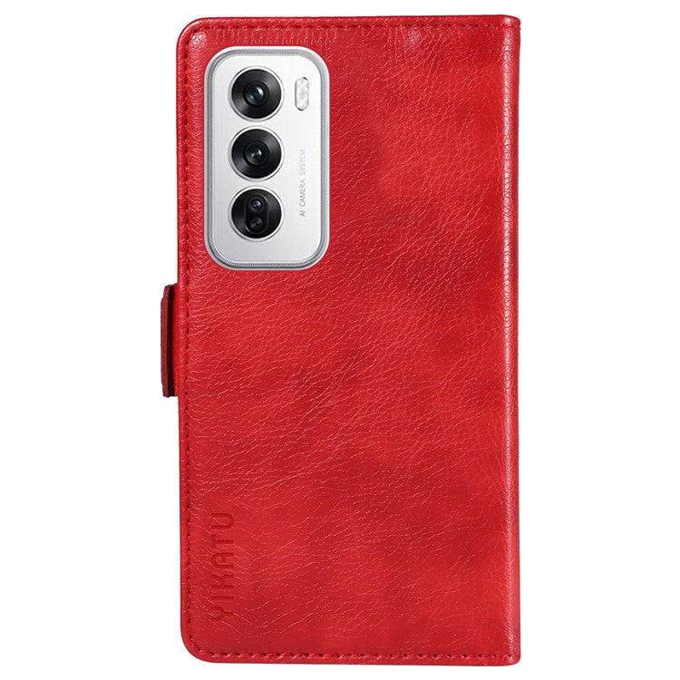 YIKATU YK-007 For Oppo Reno12 5G (Global) Phone Case Anti-Drop PU Leather Stand Wallet Cover - Red