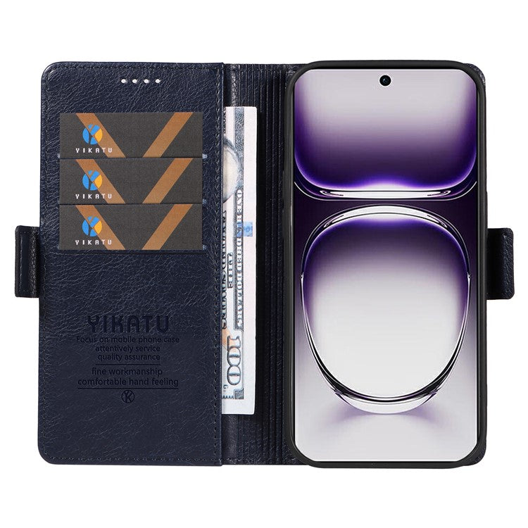 YIKATU YK-007 For Oppo Reno12 5G (Global) Phone Case Anti-Drop PU Leather Stand Wallet Cover - Sapphire