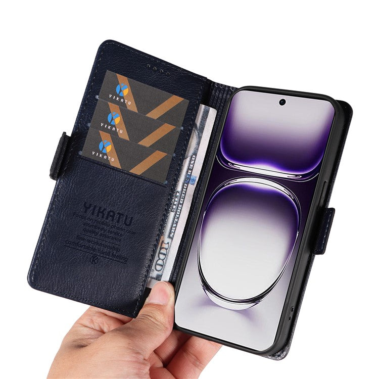 YIKATU YK-007 For Oppo Reno12 5G (Global) Phone Case Anti-Drop PU Leather Stand Wallet Cover - Sapphire