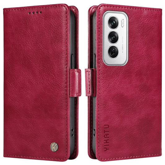 YIKATU YK-007 For Oppo Reno12 5G (Global) Phone Case Anti-Drop PU Leather Stand Wallet Cover - Wine Red