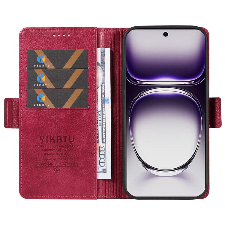 YIKATU YK-007 For Oppo Reno12 5G (Global) Phone Case Anti-Drop PU Leather Stand Wallet Cover - Wine Red