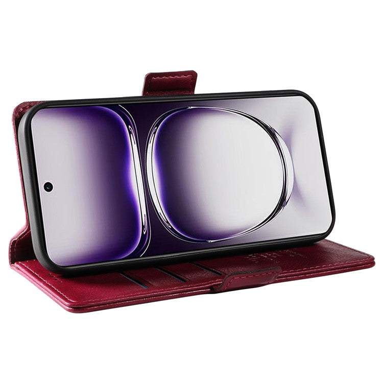 YIKATU YK-007 For Oppo Reno12 5G (Global) Phone Case Anti-Drop PU Leather Stand Wallet Cover - Wine Red