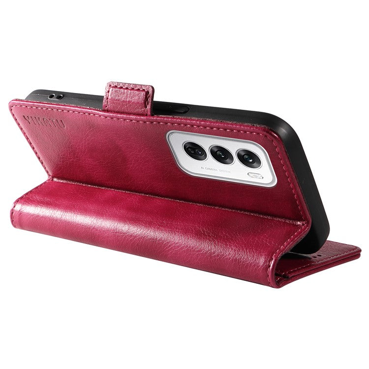 YIKATU YK-007 For Oppo Reno12 5G (Global) Phone Case Anti-Drop PU Leather Stand Wallet Cover - Wine Red