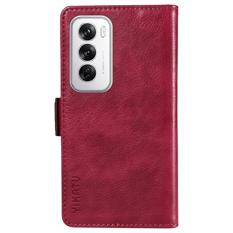 YIKATU YK-007 For Oppo Reno12 5G (Global) Phone Case Anti-Drop PU Leather Stand Wallet Cover - Wine Red