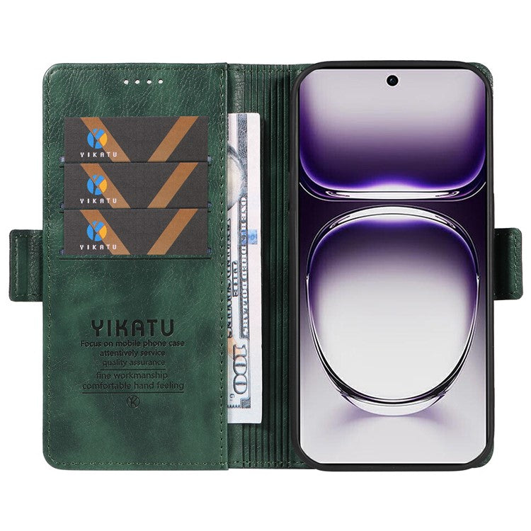 YIKATU YK-007 For Oppo Reno12 5G (Global) Phone Case Anti-Drop PU Leather Stand Wallet Cover - Green