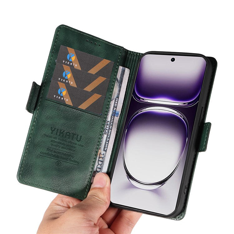 YIKATU YK-007 For Oppo Reno12 5G (Global) Phone Case Anti-Drop PU Leather Stand Wallet Cover - Green