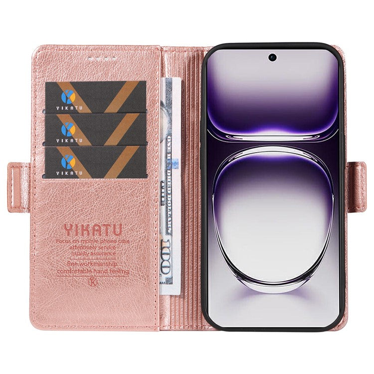 YIKATU YK-007 For Oppo Reno12 5G (Global) Phone Case Anti-Drop PU Leather Stand Wallet Cover - Rose Gold