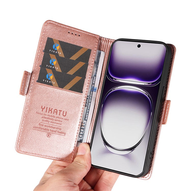 YIKATU YK-007 For Oppo Reno12 5G (Global) Phone Case Anti-Drop PU Leather Stand Wallet Cover - Rose Gold