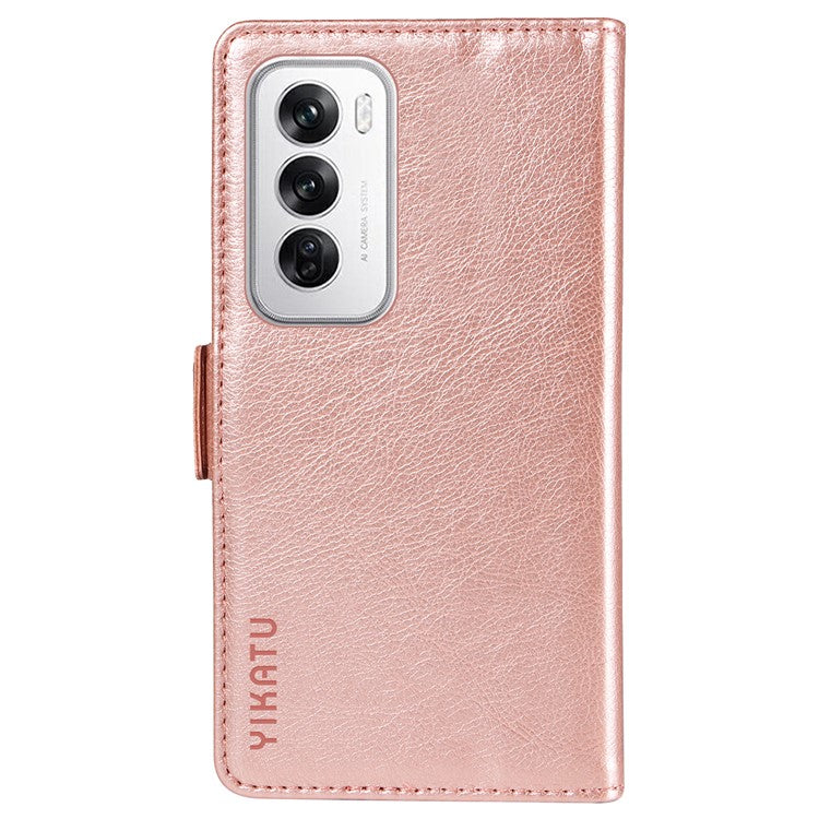 YIKATU YK-007 For Oppo Reno12 5G (Global) Phone Case Anti-Drop PU Leather Stand Wallet Cover - Rose Gold