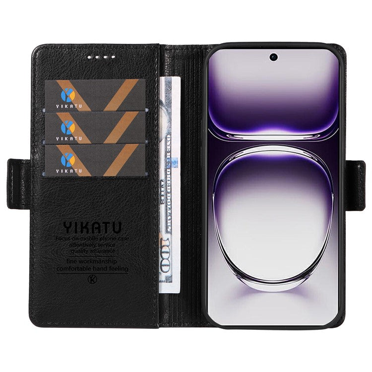 YIKATU YK-007 For Oppo Reno12 5G (Global) Phone Case Anti-Drop PU Leather Stand Wallet Cover - Black