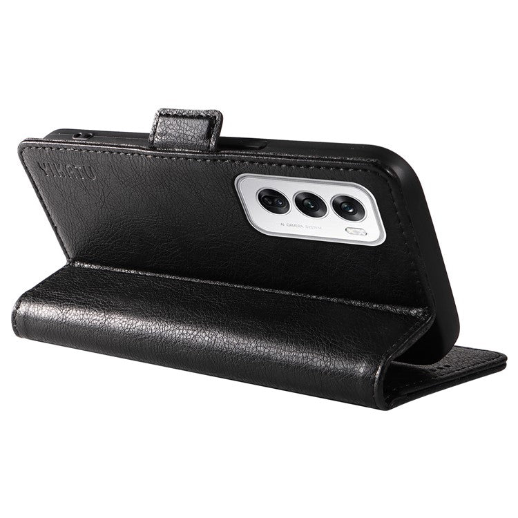 YIKATU YK-007 For Oppo Reno12 5G (Global) Phone Case Anti-Drop PU Leather Stand Wallet Cover - Black
