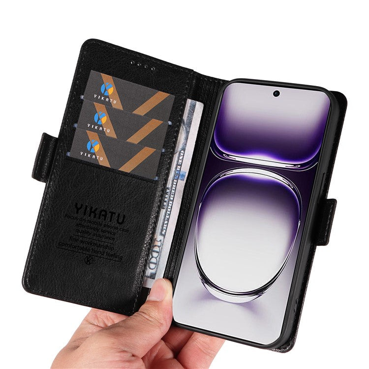 YIKATU YK-007 For Oppo Reno12 5G (Global) Phone Case Anti-Drop PU Leather Stand Wallet Cover - Black