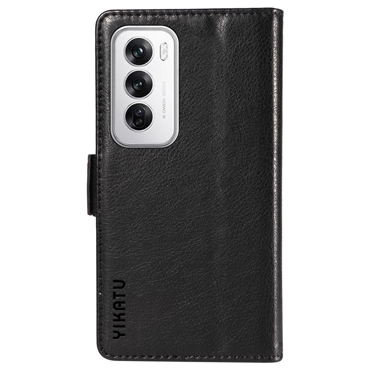 YIKATU YK-007 For Oppo Reno12 5G (Global) Phone Case Anti-Drop PU Leather Stand Wallet Cover - Black