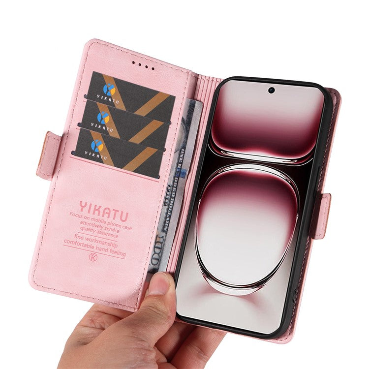 YIKATU YK-007 For Oppo Reno12 Pro 5G (Global) / (China) Phone Case Litchi Texture Leather Cover - Pink