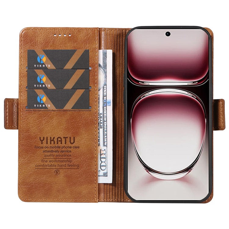 YIKATU YK-007 For Oppo Reno12 Pro 5G (Global) / (China) Phone Case Litchi Texture Leather Cover - Brown