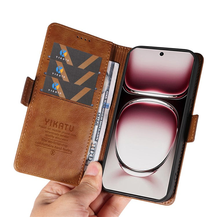 YIKATU YK-007 For Oppo Reno12 Pro 5G (Global) / (China) Phone Case Litchi Texture Leather Cover - Brown
