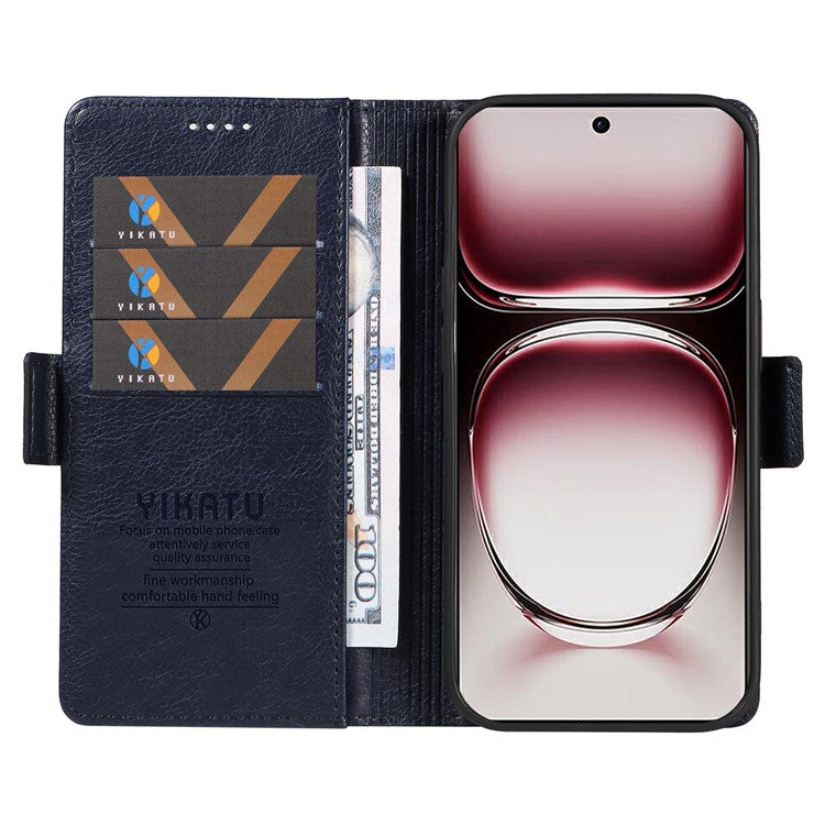 YIKATU YK-007 For Oppo Reno12 Pro 5G (Global) / (China) Phone Case Litchi Texture Leather Cover - Sapphire