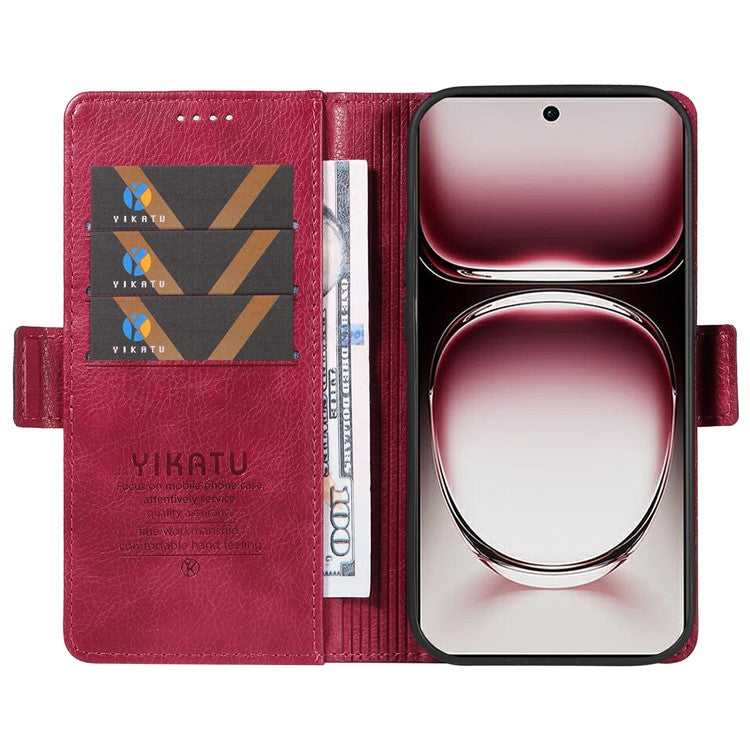 YIKATU YK-007 For Oppo Reno12 Pro 5G (Global) / (China) Phone Case Litchi Texture Leather Cover - Wine Red
