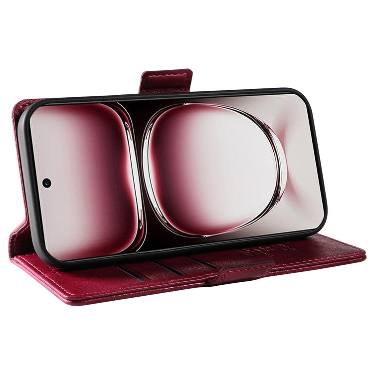 YIKATU YK-007 For Oppo Reno12 Pro 5G (Global) / (China) Phone Case Litchi Texture Leather Cover - Wine Red