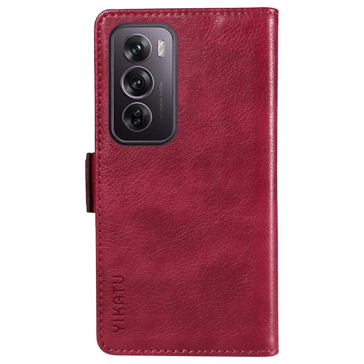 YIKATU YK-007 For Oppo Reno12 Pro 5G (Global) / (China) Phone Case Litchi Texture Leather Cover - Wine Red