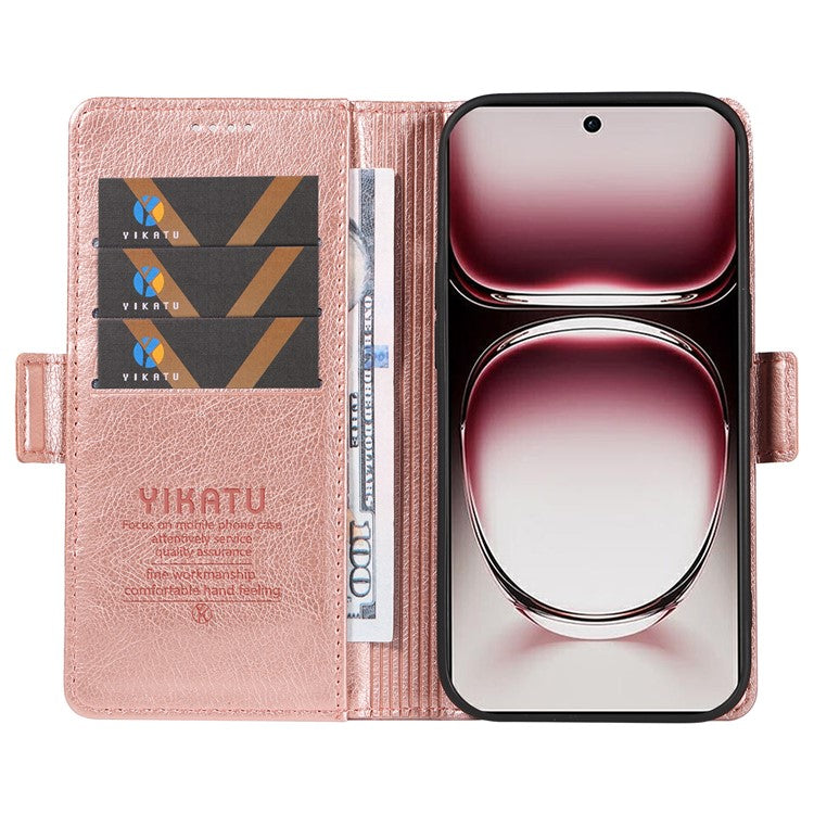 YIKATU YK-007 For Oppo Reno12 Pro 5G (Global) / (China) Phone Case Litchi Texture Leather Cover - Rose Gold