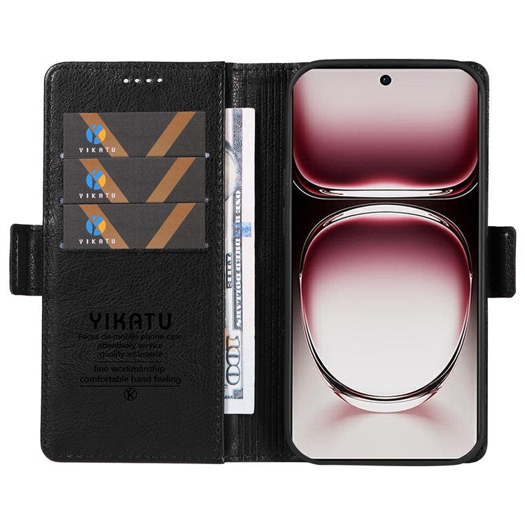 YIKATU YK-007 For Oppo Reno12 Pro 5G (Global) / (China) Phone Case Litchi Texture Leather Cover - Black