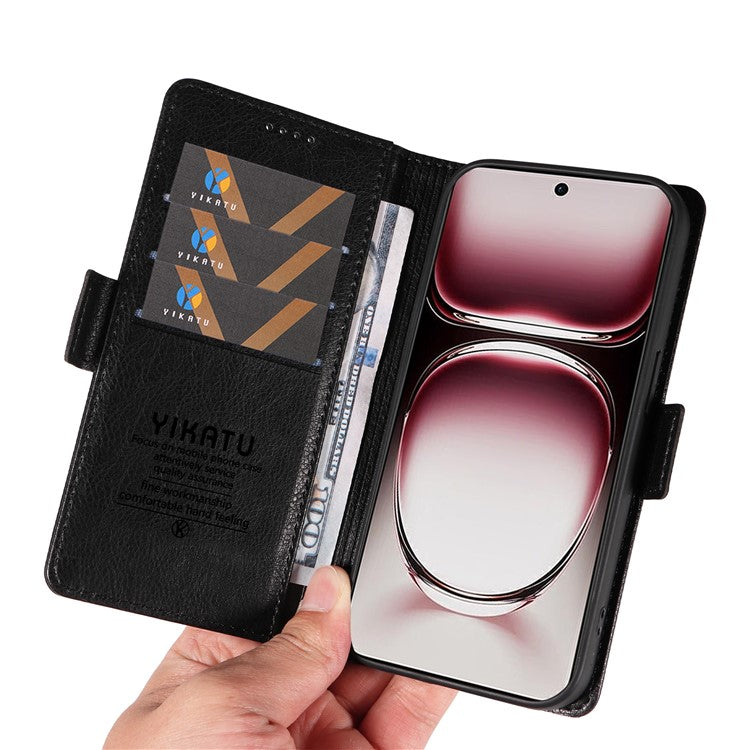 YIKATU YK-007 For Oppo Reno12 Pro 5G (Global) / (China) Phone Case Litchi Texture Leather Cover - Black