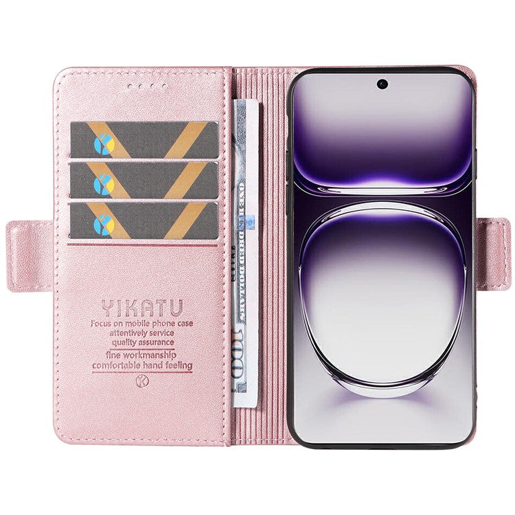 YIKATU YK-003 For Oppo Reno12 5G (Global) Case Magnetic Side Clasps Leather Wallet Phone Cover - Rose Gold