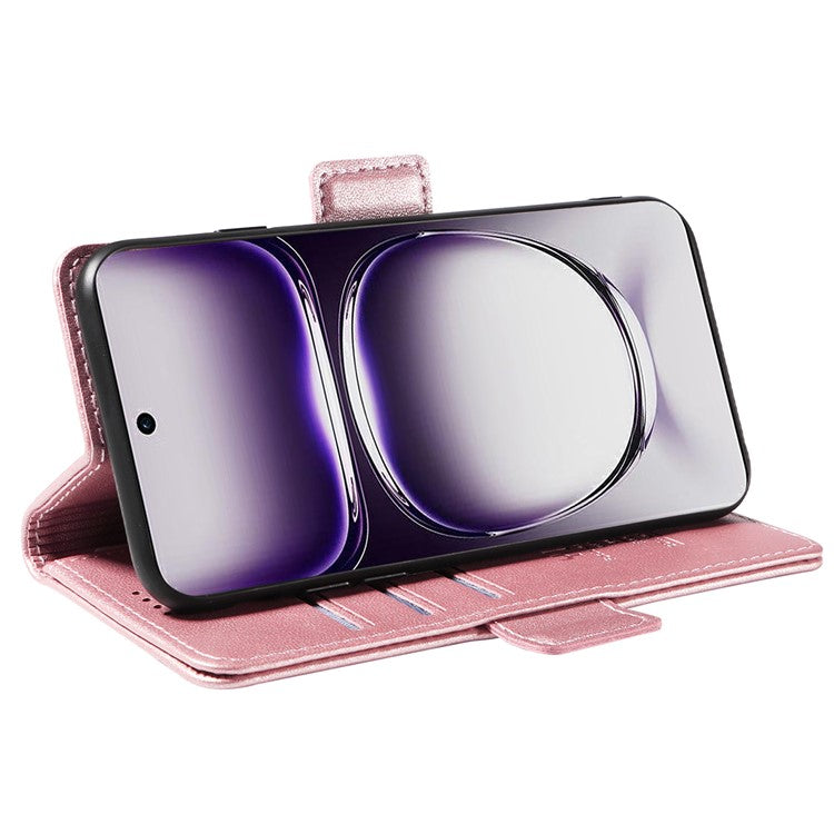 YIKATU YK-003 For Oppo Reno12 5G (Global) Case Magnetic Side Clasps Leather Wallet Phone Cover - Rose Gold