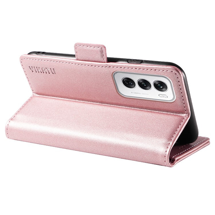YIKATU YK-003 For Oppo Reno12 5G (Global) Case Magnetic Side Clasps Leather Wallet Phone Cover - Rose Gold