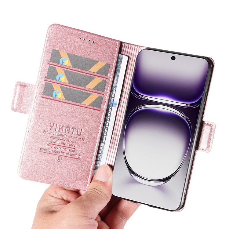 YIKATU YK-003 For Oppo Reno12 5G (Global) Case Magnetic Side Clasps Leather Wallet Phone Cover - Rose Gold