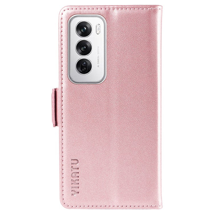 YIKATU YK-003 For Oppo Reno12 5G (Global) Case Magnetic Side Clasps Leather Wallet Phone Cover - Rose Gold