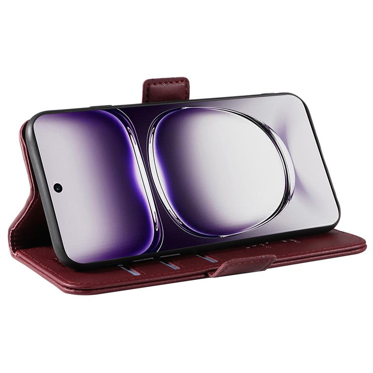YIKATU YK-003 For Oppo Reno12 5G (Global) Case Magnetic Side Clasps Leather Wallet Phone Cover - Wine Red