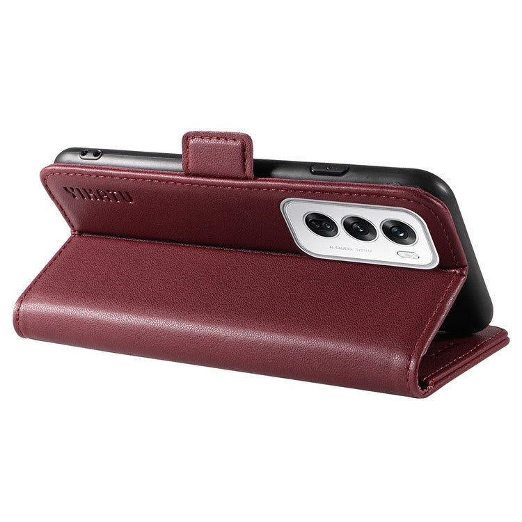 YIKATU YK-003 For Oppo Reno12 5G (Global) Case Magnetic Side Clasps Leather Wallet Phone Cover - Wine Red