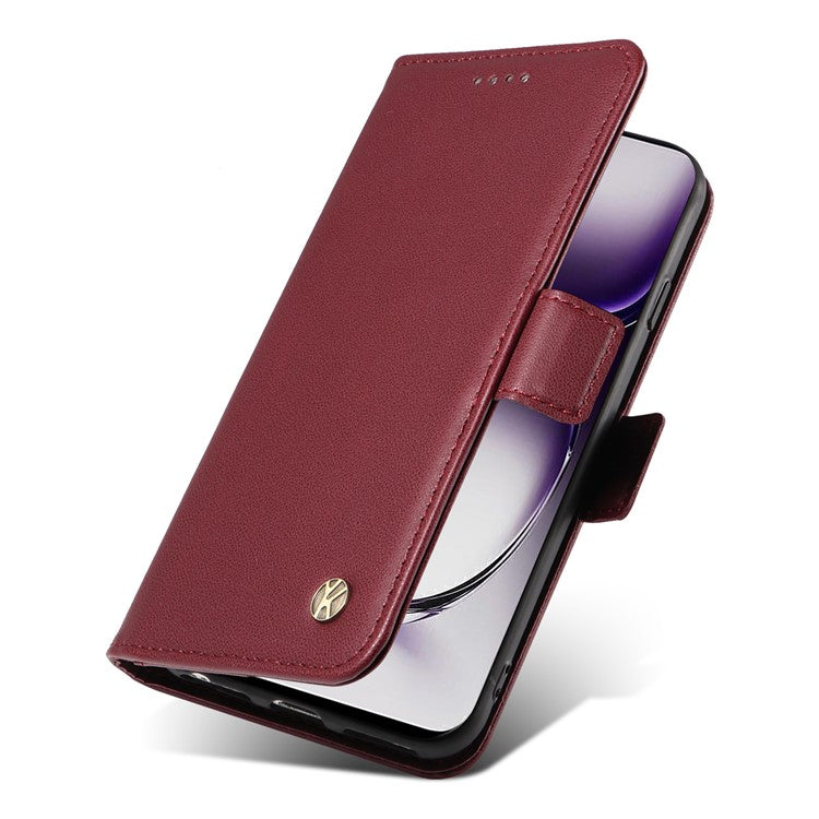 YIKATU YK-003 For Oppo Reno12 5G (Global) Case Magnetic Side Clasps Leather Wallet Phone Cover - Wine Red