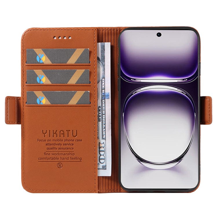 YIKATU YK-003 For Oppo Reno12 5G (Global) Case Magnetic Side Clasps Leather Wallet Phone Cover - Brown