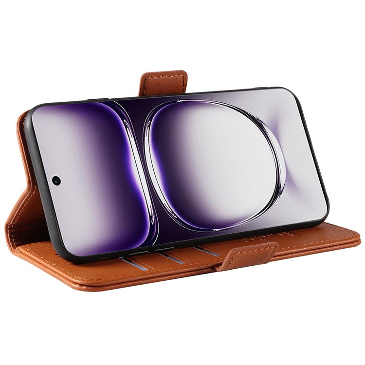 YIKATU YK-003 For Oppo Reno12 5G (Global) Case Magnetic Side Clasps Leather Wallet Phone Cover - Brown