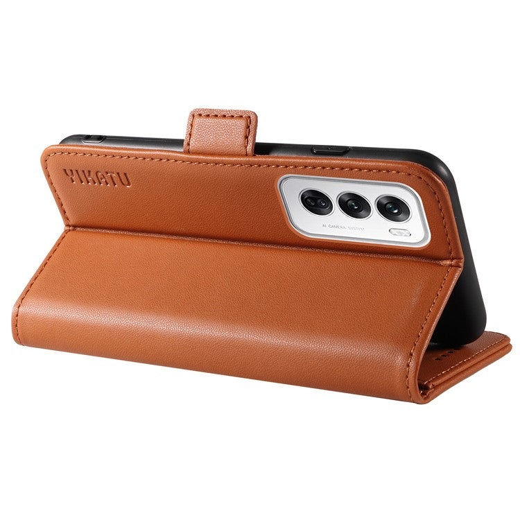 YIKATU YK-003 For Oppo Reno12 5G (Global) Case Magnetic Side Clasps Leather Wallet Phone Cover - Brown