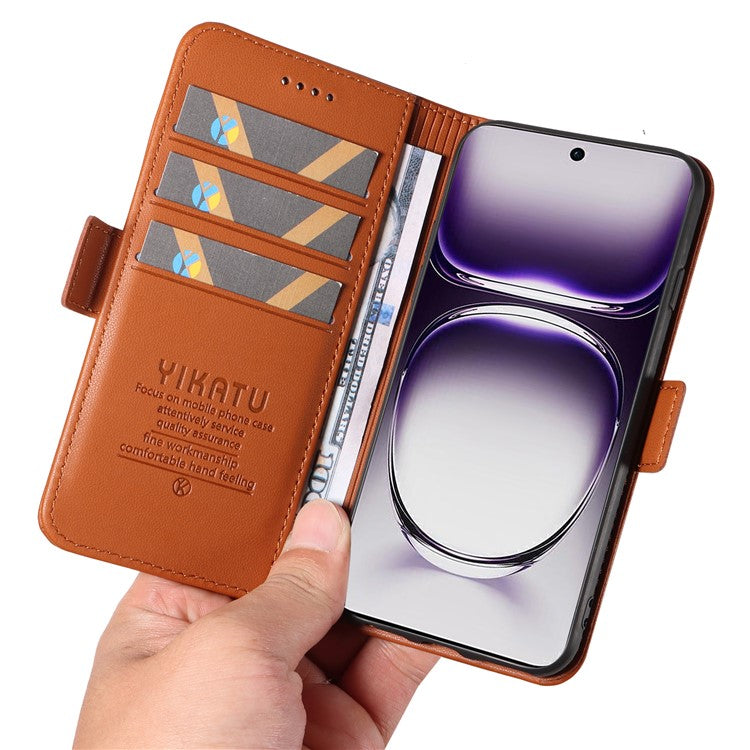YIKATU YK-003 For Oppo Reno12 5G (Global) Case Magnetic Side Clasps Leather Wallet Phone Cover - Brown