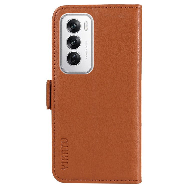 YIKATU YK-003 For Oppo Reno12 5G (Global) Case Magnetic Side Clasps Leather Wallet Phone Cover - Brown