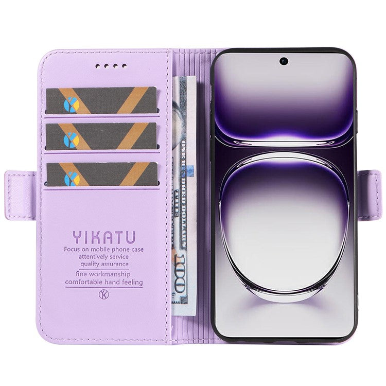 YIKATU YK-003 For Oppo Reno12 5G (Global) Case Magnetic Side Clasps Leather Wallet Phone Cover - Light Purple