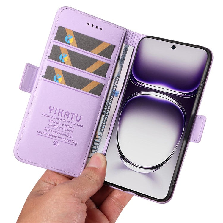 YIKATU YK-003 For Oppo Reno12 5G (Global) Case Magnetic Side Clasps Leather Wallet Phone Cover - Light Purple