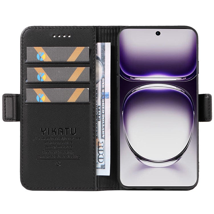 YIKATU YK-003 For Oppo Reno12 5G (Global) Case Magnetic Side Clasps Leather Wallet Phone Cover - Black