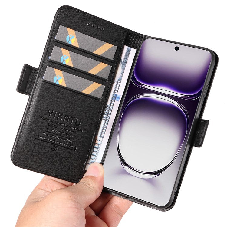 YIKATU YK-003 For Oppo Reno12 5G (Global) Case Magnetic Side Clasps Leather Wallet Phone Cover - Black