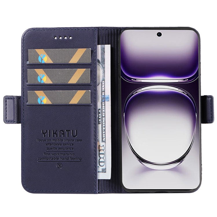 YIKATU YK-003 For Oppo Reno12 5G (Global) Case Magnetic Side Clasps Leather Wallet Phone Cover - Navy Blue