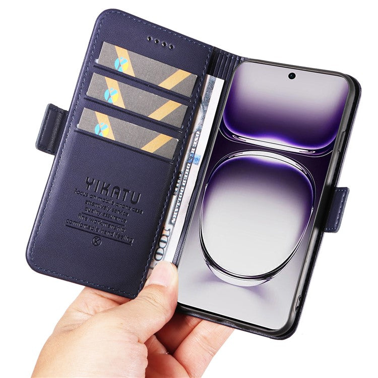 YIKATU YK-003 For Oppo Reno12 5G (Global) Case Magnetic Side Clasps Leather Wallet Phone Cover - Navy Blue