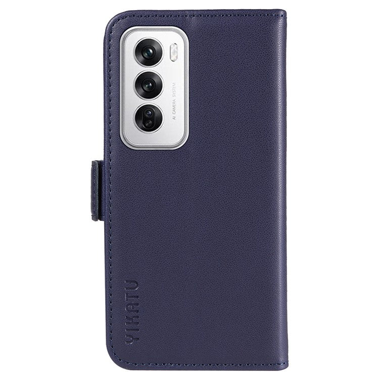YIKATU YK-003 For Oppo Reno12 5G (Global) Case Magnetic Side Clasps Leather Wallet Phone Cover - Navy Blue