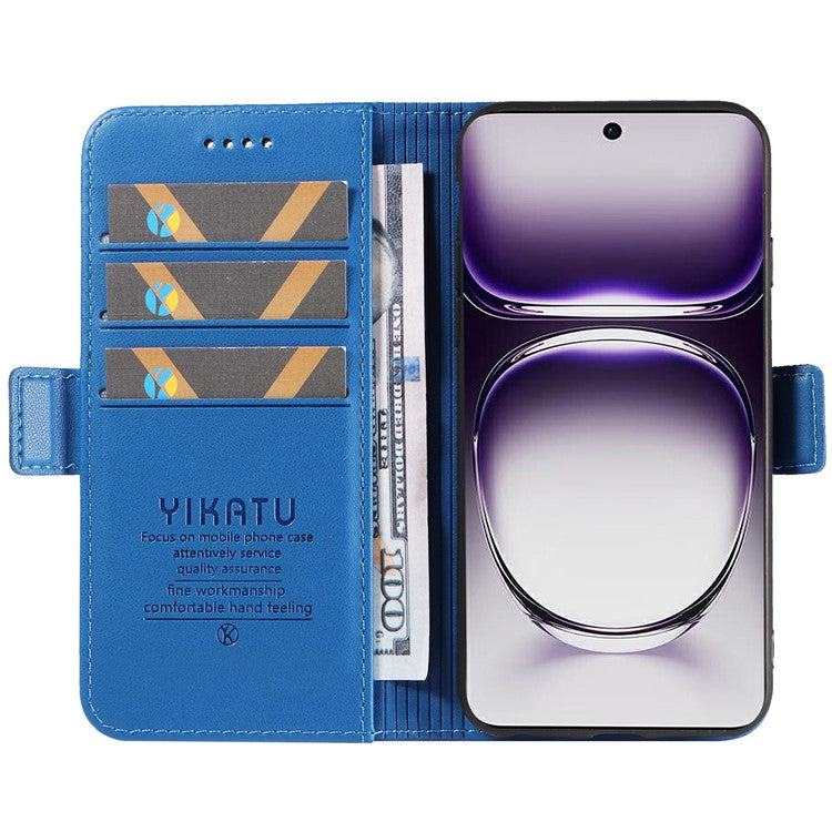 YIKATU YK-003 For Oppo Reno12 5G (Global) Case Magnetic Side Clasps Leather Wallet Phone Cover - Sky Blue