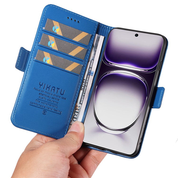 YIKATU YK-003 For Oppo Reno12 5G (Global) Case Magnetic Side Clasps Leather Wallet Phone Cover - Sky Blue